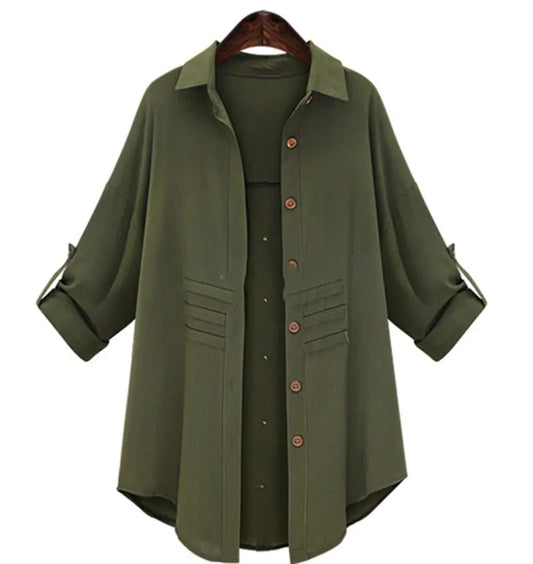 Plus Size Long Sleeve Casual Shirt Jacket for Women