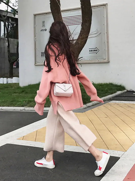 Korean Style Loose Sweater and Wide Leg Pants Set