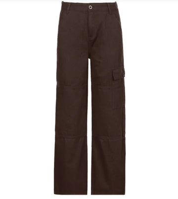 Vintage Wide Leg Cargo Pants for Women - Denim Trousers